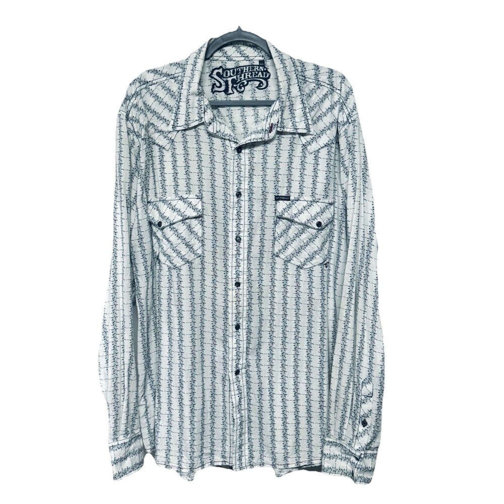 Southern Thread Marbled Pearl Snap Long Sleeve Men's Shirt Size XXL Embroidered